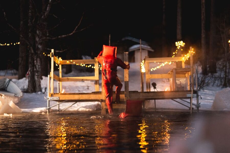 Daytime Ice Floating Rovaniemi, Frozen Lake Experience - Entering the Water and Floating Through the Ice
