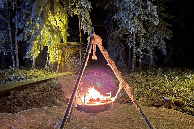 Glass Igloo Campfire Dinner under Northern Lights - The frozen-lake snowmobile ride