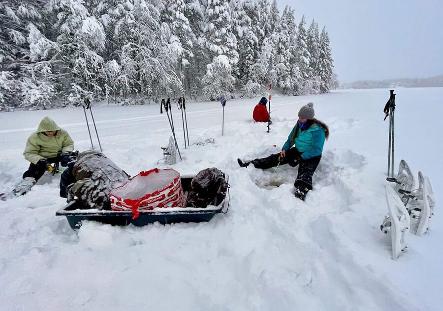 Levi: Ice Fishing Trip in a small group - Learning to drill through the ice