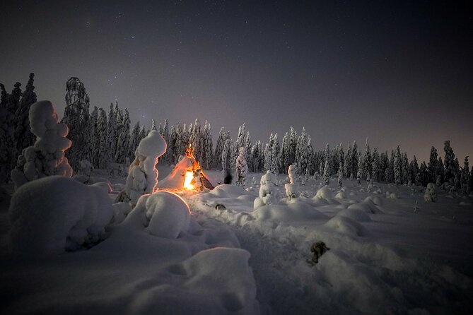 Night Snowshoeing Adventure under the Northern Lights - Crossing forest, lake, river, or hilltop