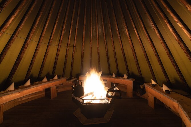 Northern lights tour to Lake Inari from Ivalo, Reindeers & Dinner - Island hospitality, hot berry juice, and an open fire