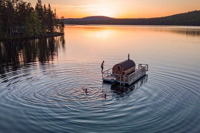 Private Traditional Finnish Sauna Boat Scenic River Cruise - Cooling off with a lake swim