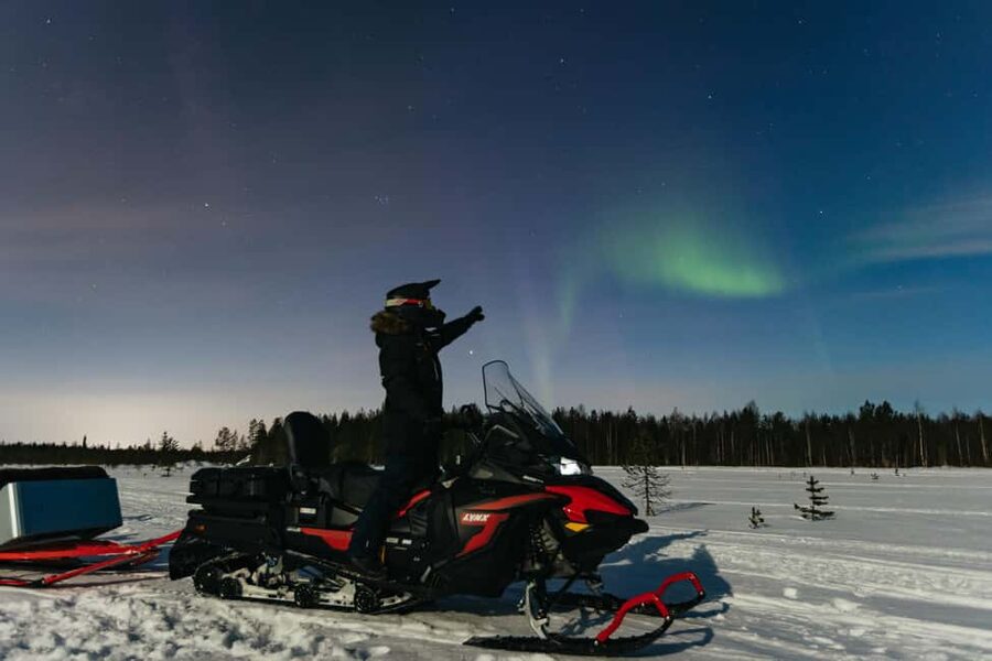 Rovaniemi: Northern Lights Family-Friendly Snowmobile Safari - Into the snowy forest after dark